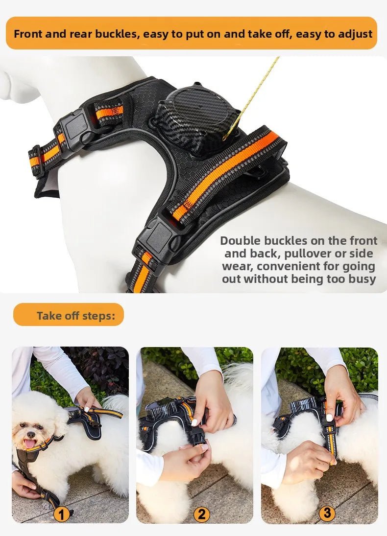 Explosion‑proof no‑pull harness with integrated retractable leash for safe, hands‑free control and maximum comfort during every walk or run. - Luxempirez