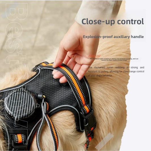 Explosion‑proof no‑pull harness with integrated retractable leash for safe, hands‑free control and maximum comfort during every walk or run. - Luxempirez