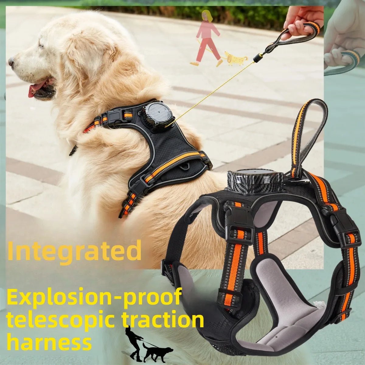 Explosion‑proof no‑pull harness with integrated retractable leash for safe, hands‑free control and maximum comfort during every walk or run. - Luxempirez