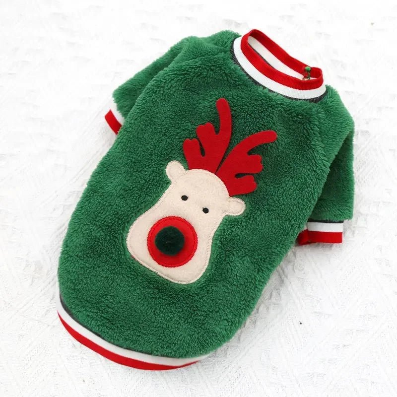 Festive green reindeer sweater to keep your dog cozy and extra cute for Christmas walks, parties, and photos., Soft, lightweight fabric is gentle on the skin and perfect for small dogs who need a bit of extra warmth in winter. - Luxempirez