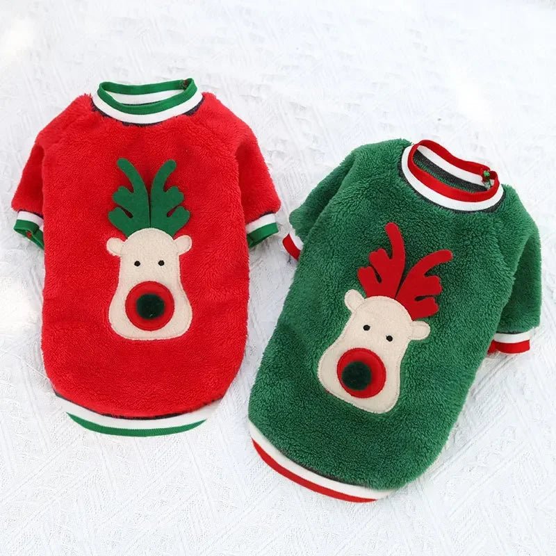 Festive green reindeer sweater to keep your dog cozy and extra cute for Christmas walks, parties, and photos., Soft, lightweight fabric is gentle on the skin and perfect for small dogs who need a bit of extra warmth in winter. - Luxempirez