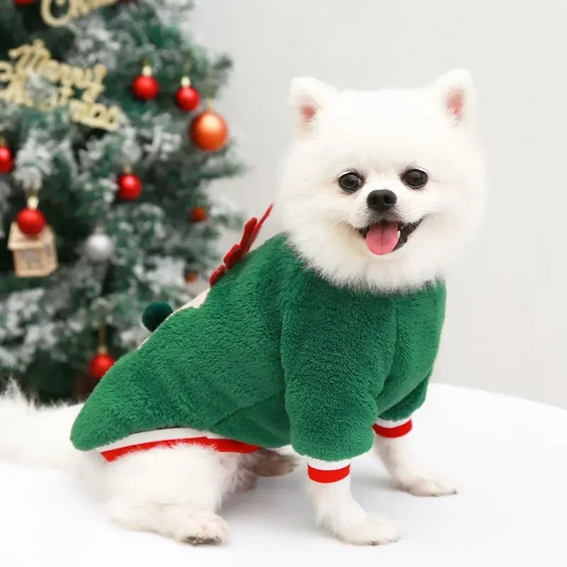 Festive green reindeer sweater to keep your dog cozy and extra cute for Christmas walks, parties, and photos., Soft, lightweight fabric is gentle on the skin and perfect for small dogs who need a bit of extra warmth in winter. - Luxempirez