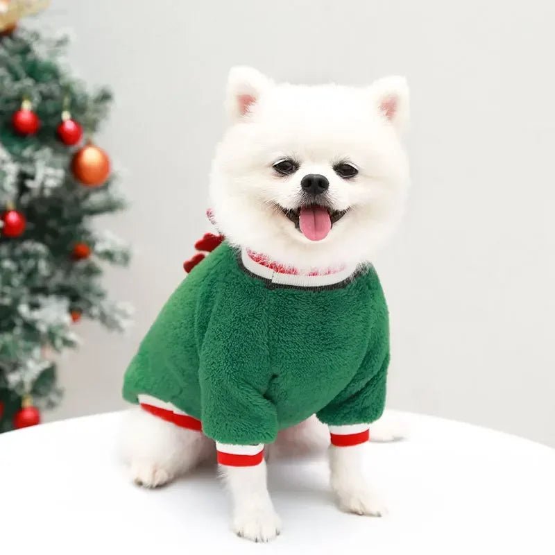 Festive green reindeer sweater to keep your dog cozy and extra cute for Christmas walks, parties, and photos., Soft, lightweight fabric is gentle on the skin and perfect for small dogs who need a bit of extra warmth in winter. - Luxempirez