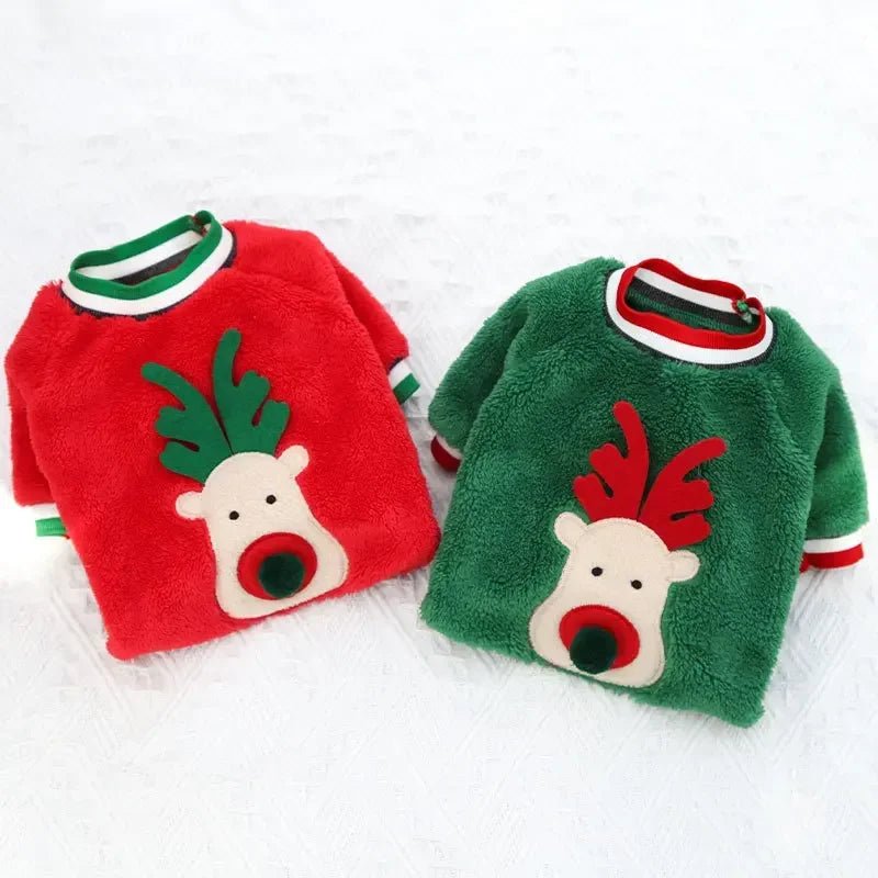 Festive green reindeer sweater to keep your dog cozy and extra cute for Christmas walks, parties, and photos., Soft, lightweight fabric is gentle on the skin and perfect for small dogs who need a bit of extra warmth in winter. - Luxempirez