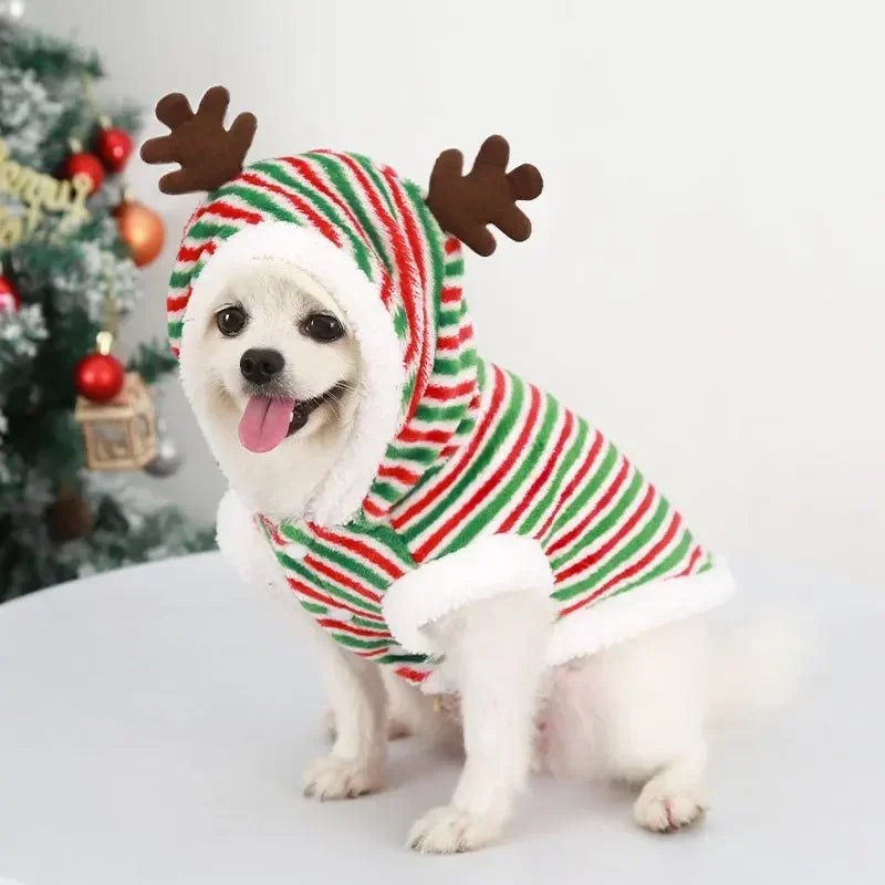 Festive green reindeer sweater to keep your dog cozy and extra cute for Christmas walks, parties, and photos., Soft, lightweight fabric is gentle on the skin and perfect for small dogs who need a bit of extra warmth in winter. - Luxempirez