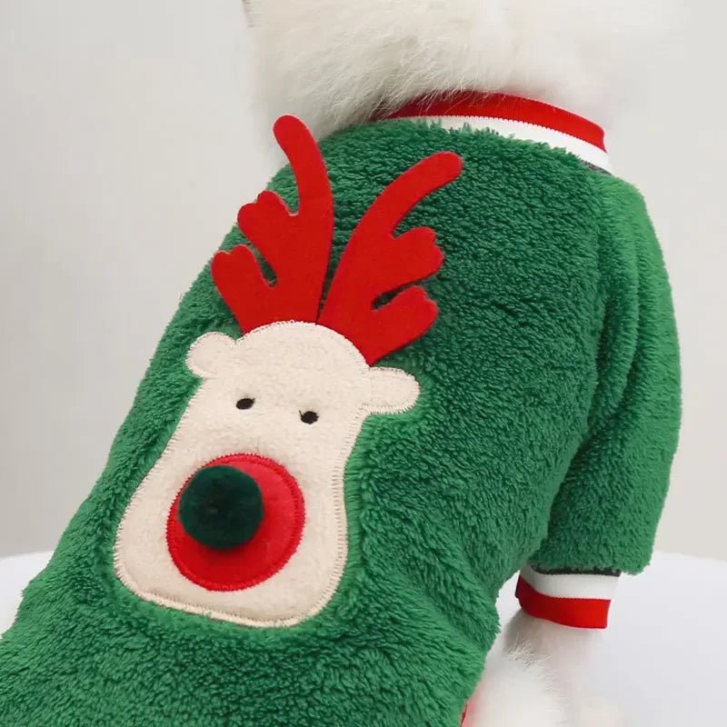 Festive green reindeer sweater to keep your dog cozy and extra cute for Christmas walks, parties, and photos., Soft, lightweight fabric is gentle on the skin and perfect for small dogs who need a bit of extra warmth in winter. - Luxempirez