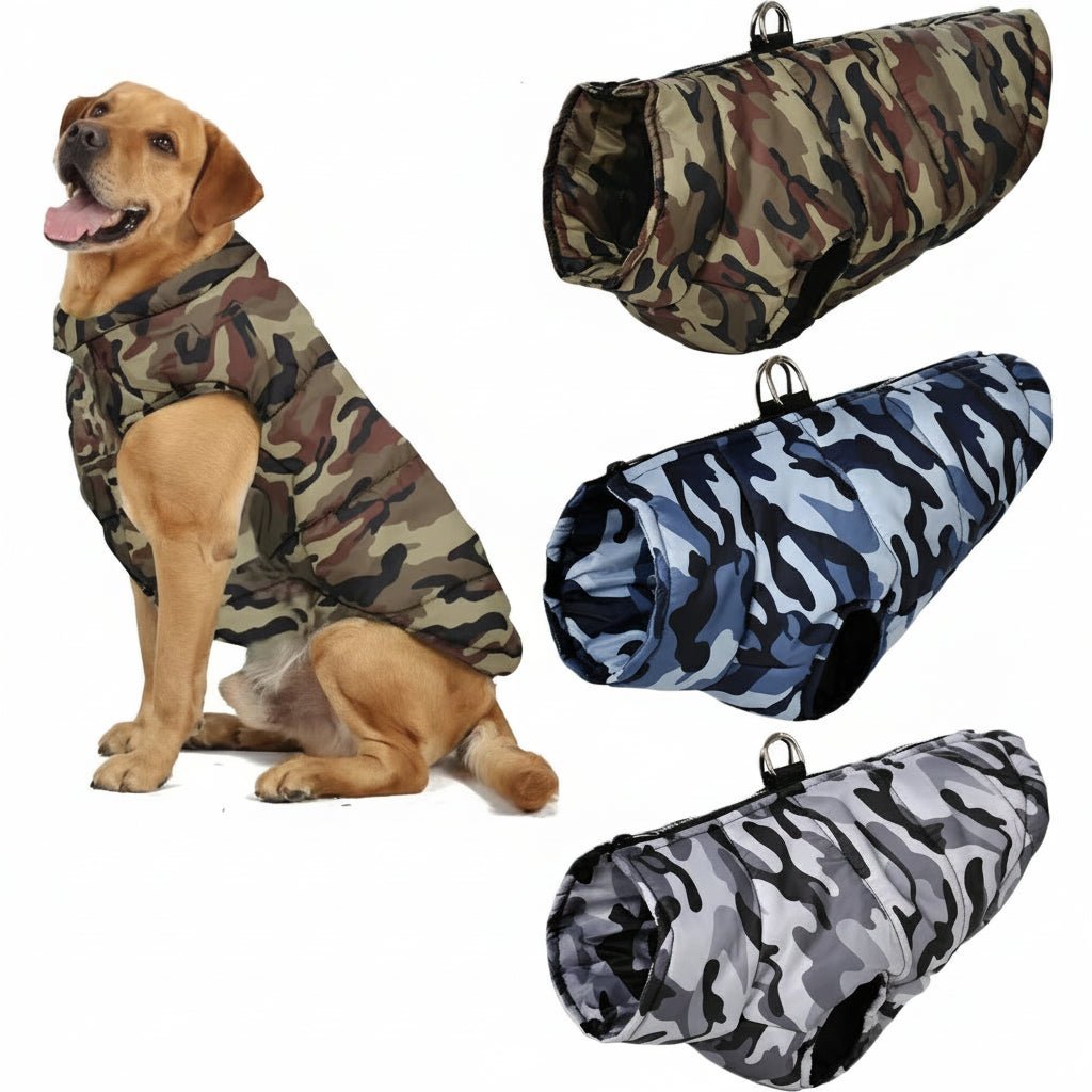 Give your dog a stylish edge with this durable camouflage jacket. Made from high - quality, weather - resistant fabric, it provides warmth and comfort for outdoor walks, adventures, and chilly days. The lightweight design ensures easy movement. - Luxempirez