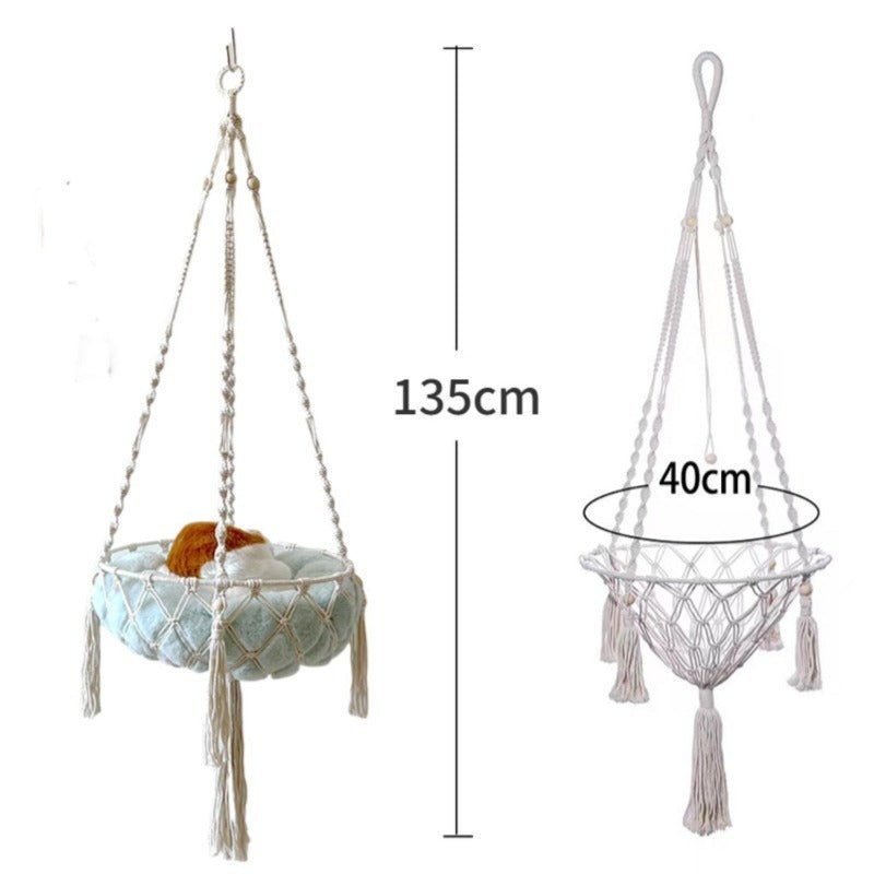 Give your feline a sanctuary in the sky with this hand‑woven luxury cat hammock, designed to float elegantly in your home like a piece of boho décor. The soft, suspended nest cradles your cat in complete comfort, while the exquisite macramé detailing. - Luxempirez
