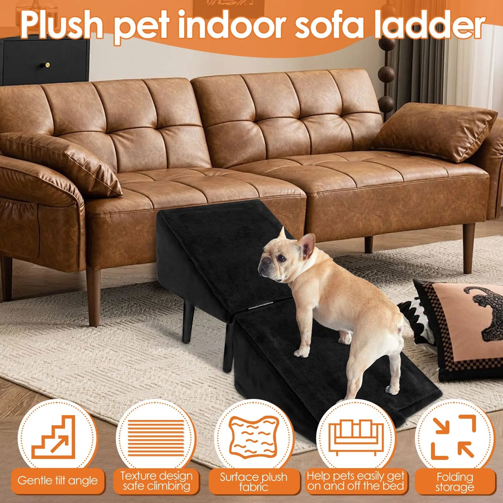 Give your furry friend safe, effortless access to the sofa with this plush indoor pet ladder, designed to protect joints and keep your home looking stylish. - Luxempirez