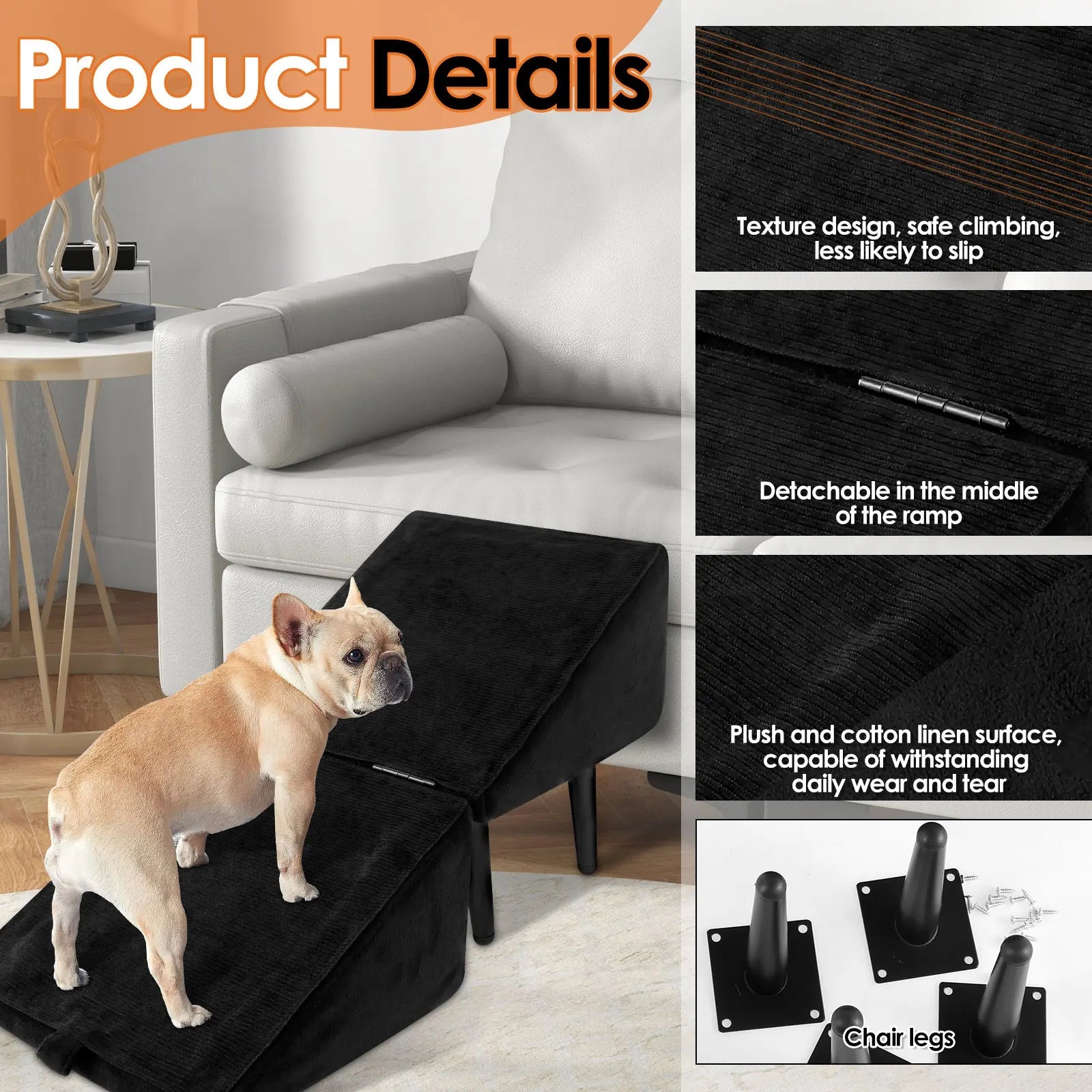 Give your furry friend safe, effortless access to the sofa with this plush indoor pet ladder, designed to protect joints and keep your home looking stylish. - Luxempirez