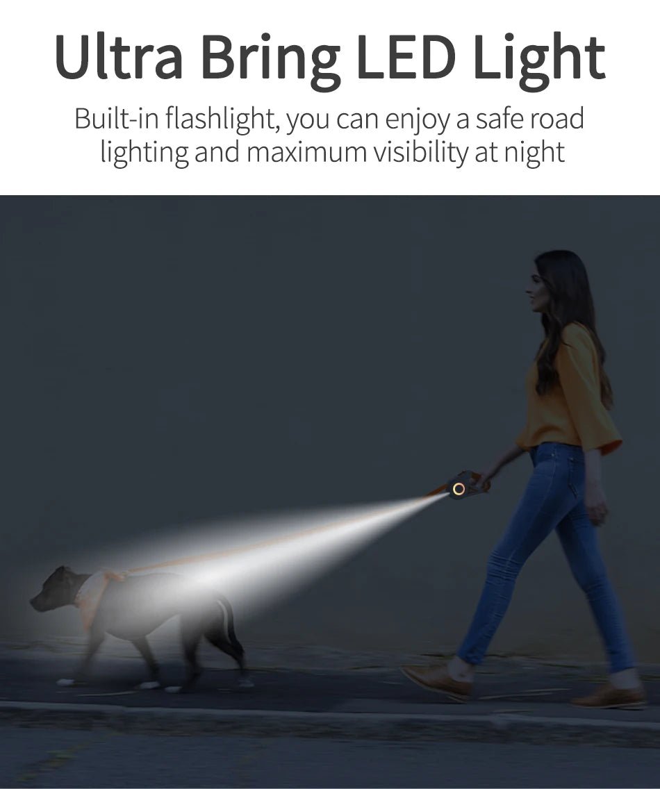 Give your pet walks a modern upgrade with this Double - Sided RGB Light Ring Leash! This stylish retractable leash features five - color LED lights for added visibility and safety during night walks. Enjoy both fun and peace of mind - Luxempirez