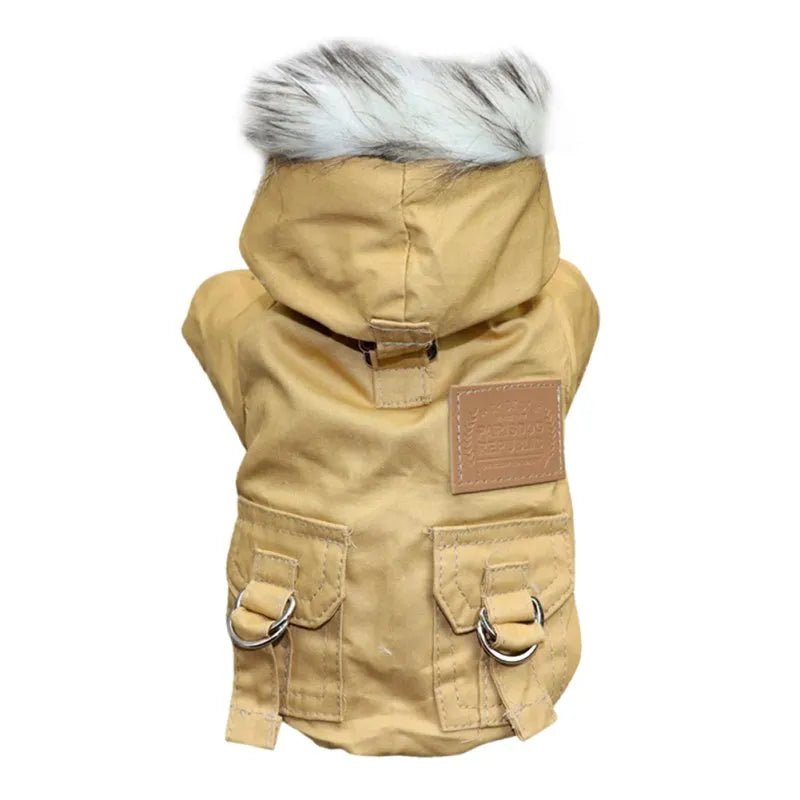 Indulge your canine companion with this exquisite dog jacket, designed for ultimate comfort and style. With its plush fleece lining and sophisticated faux fur hood trim, this piece combines warmth and elegance to perfection. - Luxempirez