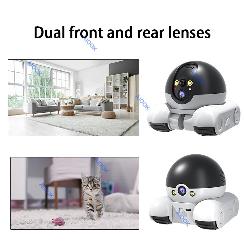 Introducing the ultimate smart rolling camera for pet owners! This innovative device not only monitors your home with dual - lens technology, but it also moves around to keep a close eye on your dogs wherever they go. Stay connected and check on your pets. - Luxempirez