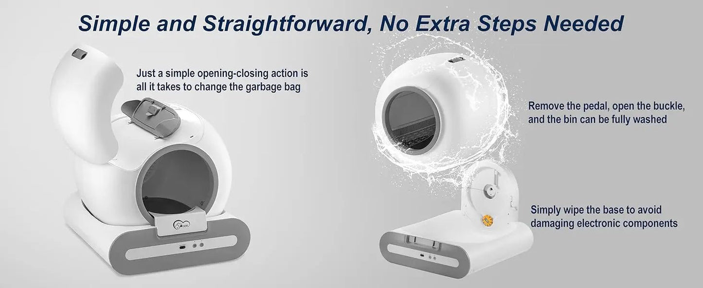 Keep it short and punchy, here is a ready - to - use text in English:Make litter box duty effortless with our smart self - cleaning cat litter box. Featuring app control and real - time health monitoring, it automatically cleans after each use. - Luxempirez