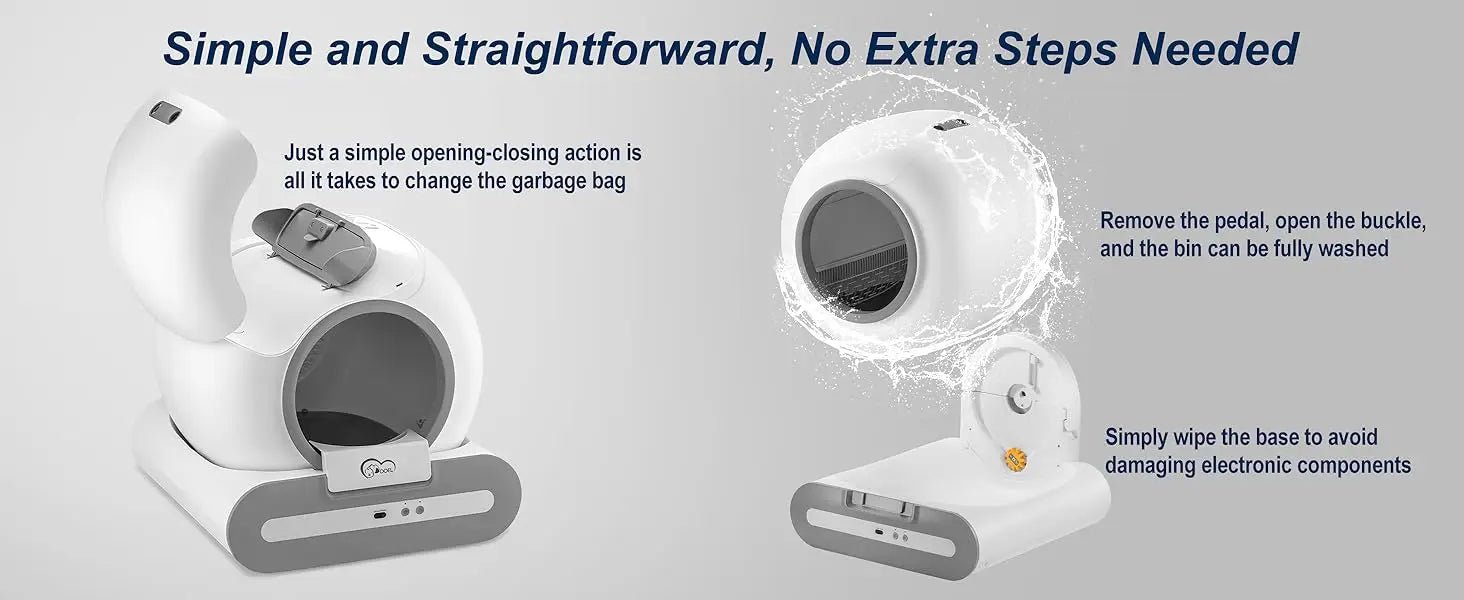 Keep it short and punchy, here is a ready - to - use text in English:Make litter box duty effortless with our smart self - cleaning cat litter box. Featuring app control and real - time health monitoring, it automatically cleans after each use. - Luxempirez