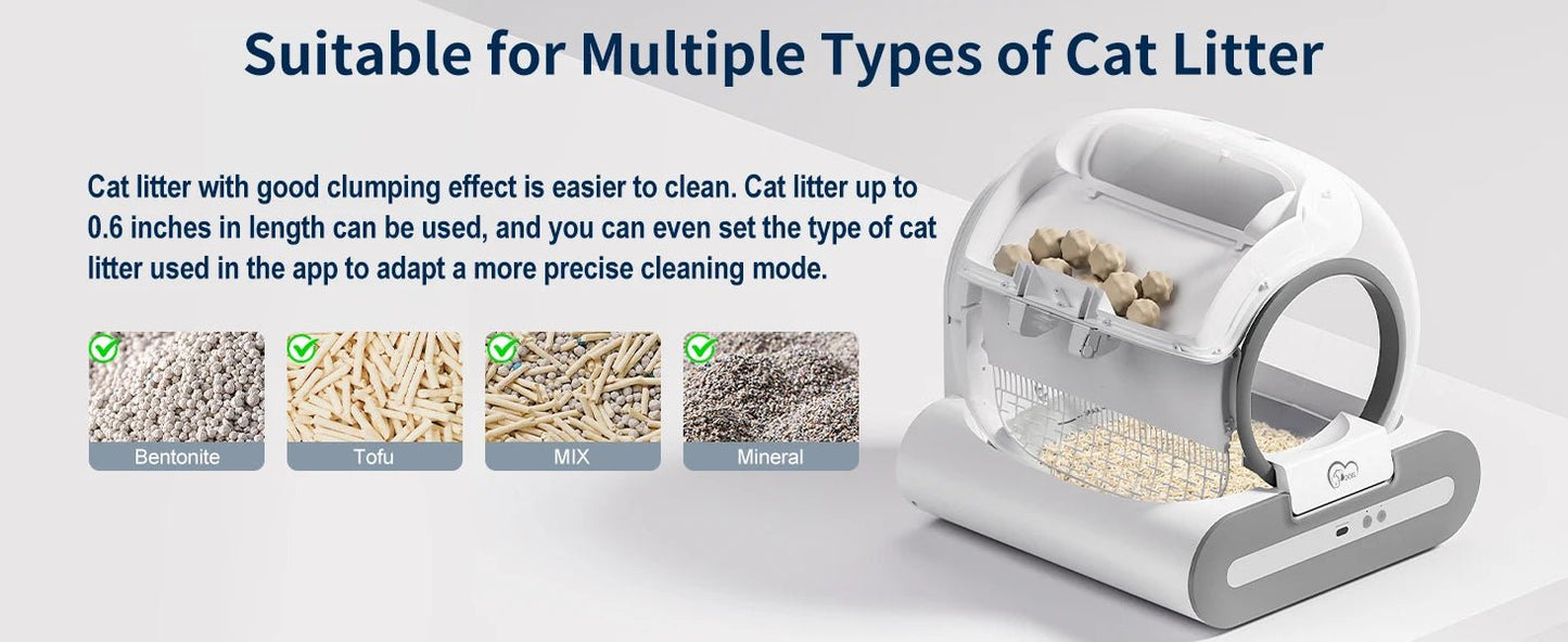 Keep it short and punchy, here is a ready - to - use text in English:Make litter box duty effortless with our smart self - cleaning cat litter box. Featuring app control and real - time health monitoring, it automatically cleans after each use. - Luxempirez