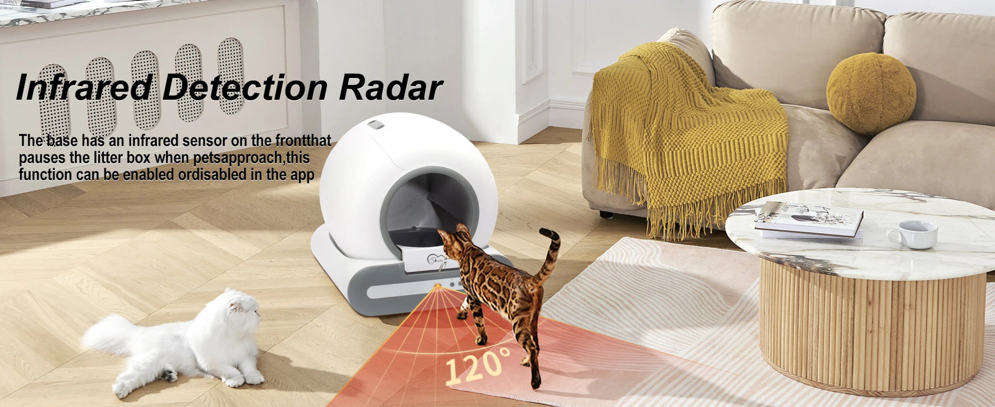 Keep it short and punchy, here is a ready - to - use text in English:Make litter box duty effortless with our smart self - cleaning cat litter box. Featuring app control and real - time health monitoring, it automatically cleans after each use. - Luxempirez