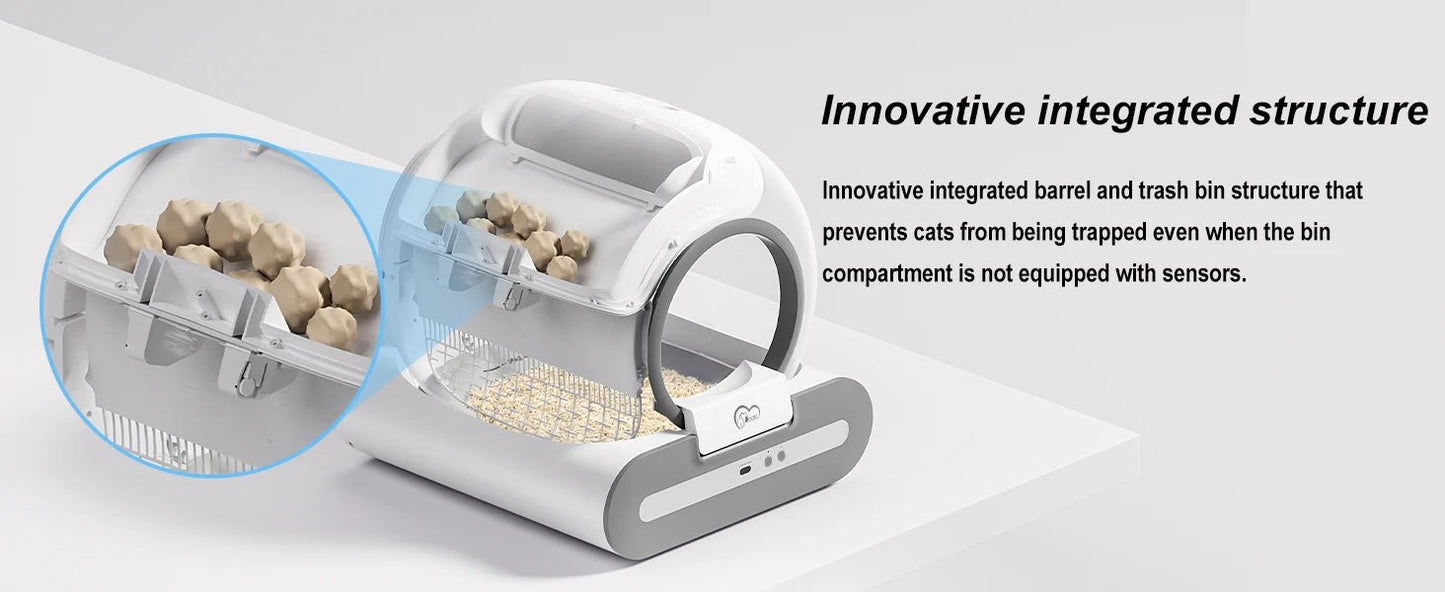 Keep it short and punchy, here is a ready - to - use text in English:Make litter box duty effortless with our smart self - cleaning cat litter box. Featuring app control and real - time health monitoring, it automatically cleans after each use. - Luxempirez