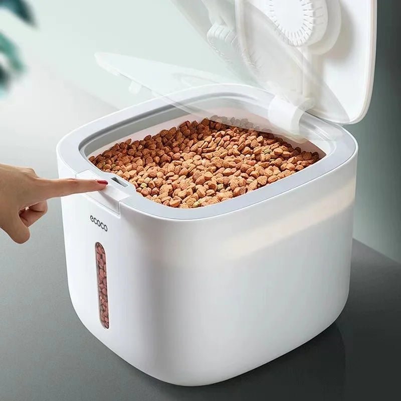 Keep your pet’s food fresh, dry, and organized with this airtight storage container, designed for dog and cat owners who want a clean and stylish feeding area. - Luxempirez