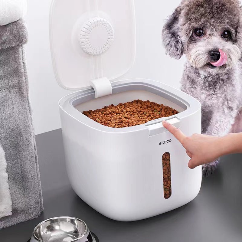Keep your pet’s food fresh, dry, and organized with this airtight storage container, designed for dog and cat owners who want a clean and stylish feeding area. - Luxempirez