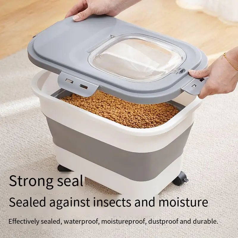 Keep your pet’s food fresh, organized, and easy to access with this 13/33 LB Collapsible Pet Food Storage Container. Designed for both cats and dogs, it offers an airtight seal and space‑saving design for modern kitchens. - Luxempirez