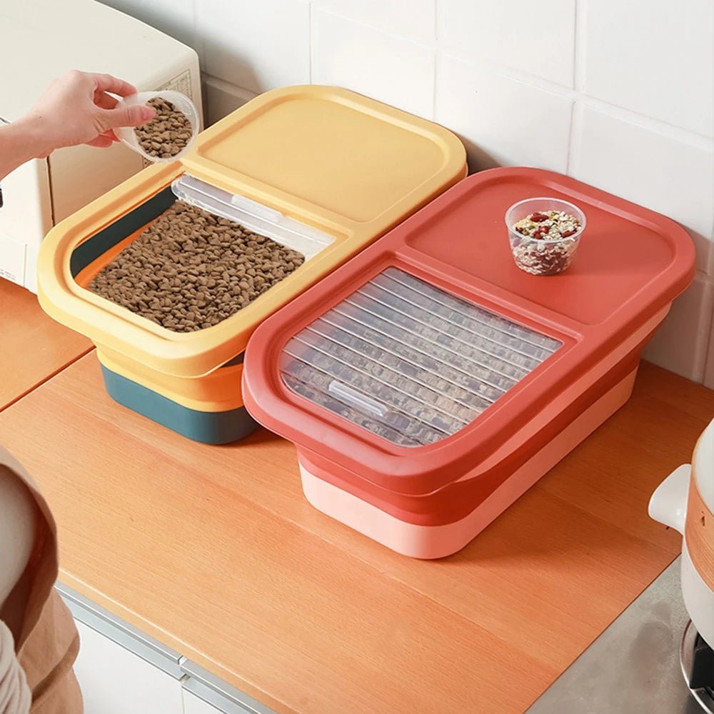 Keep your pet’s food fresh, organized, and easy to access with this 13/33 LB Collapsible Pet Food Storage Container. Designed for both cats and dogs, it offers an airtight seal and space‑saving design for modern kitchens. - Luxempirez