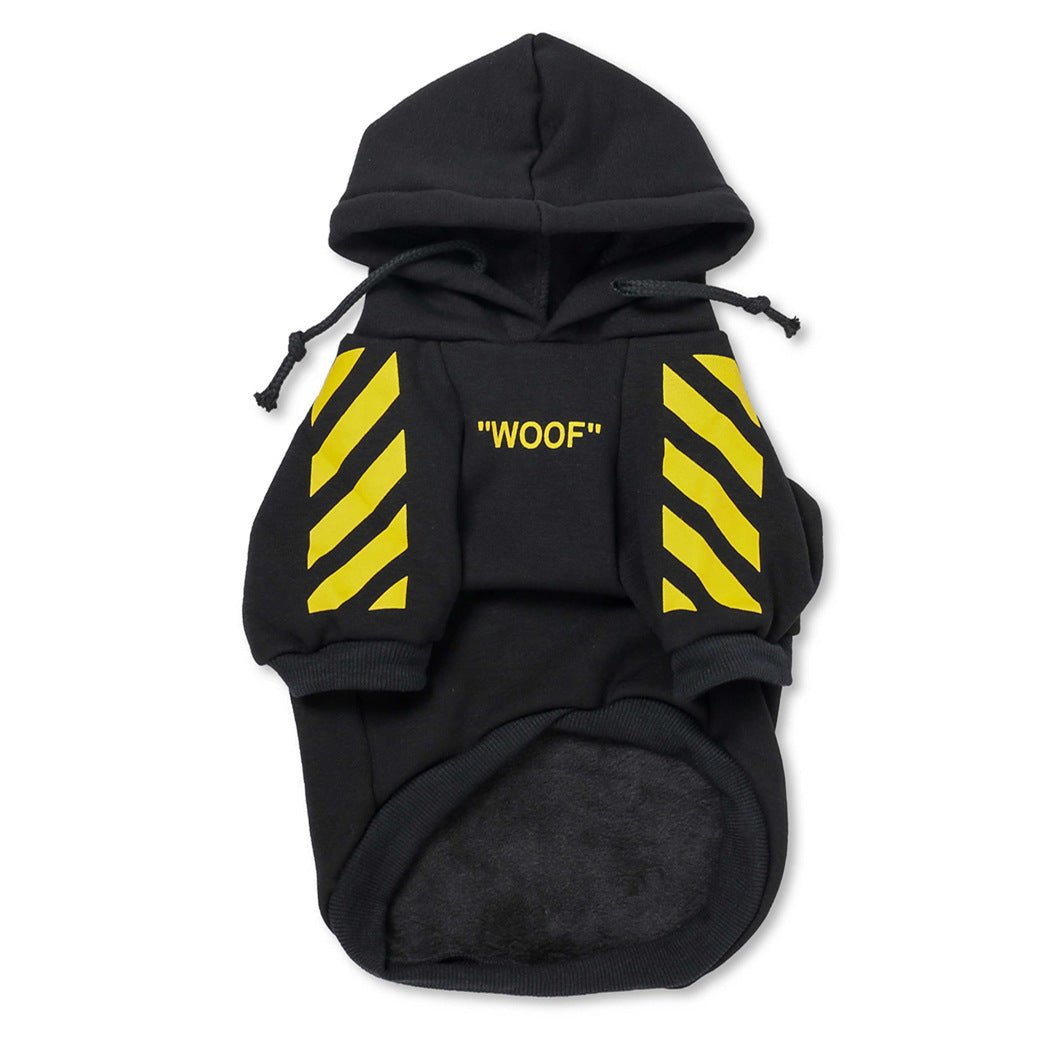 Let your dog make a statement in this luxurious black hoodie, adorned with intricate floral motifs and bold design accents front and back. The high - quality fabric ensures lasting comfort and warmth, while the unique aesthetic featuring "WOOF". - Luxempirez