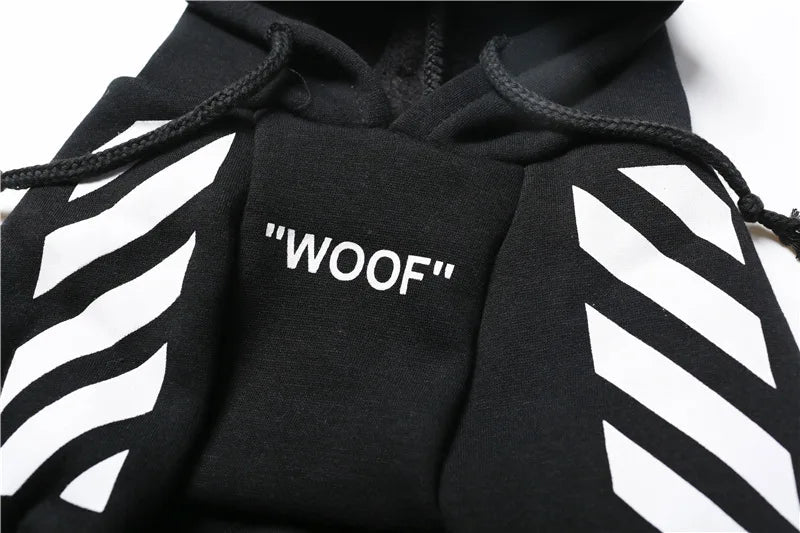 Let your dog make a statement in this luxurious black hoodie, adorned with intricate floral motifs and bold design accents front and back. The high - quality fabric ensures lasting comfort and warmth, while the unique aesthetic featuring "WOOF". - Luxempirez