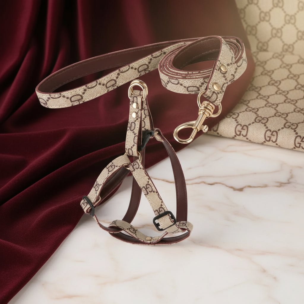 Let your dog shine with this luxury harness and leash set! Featuring an elegant design and premium materials, this set ensures both comfort and style for your furry companion. The durable hardware and secure fit make walks safer. - Luxempirez