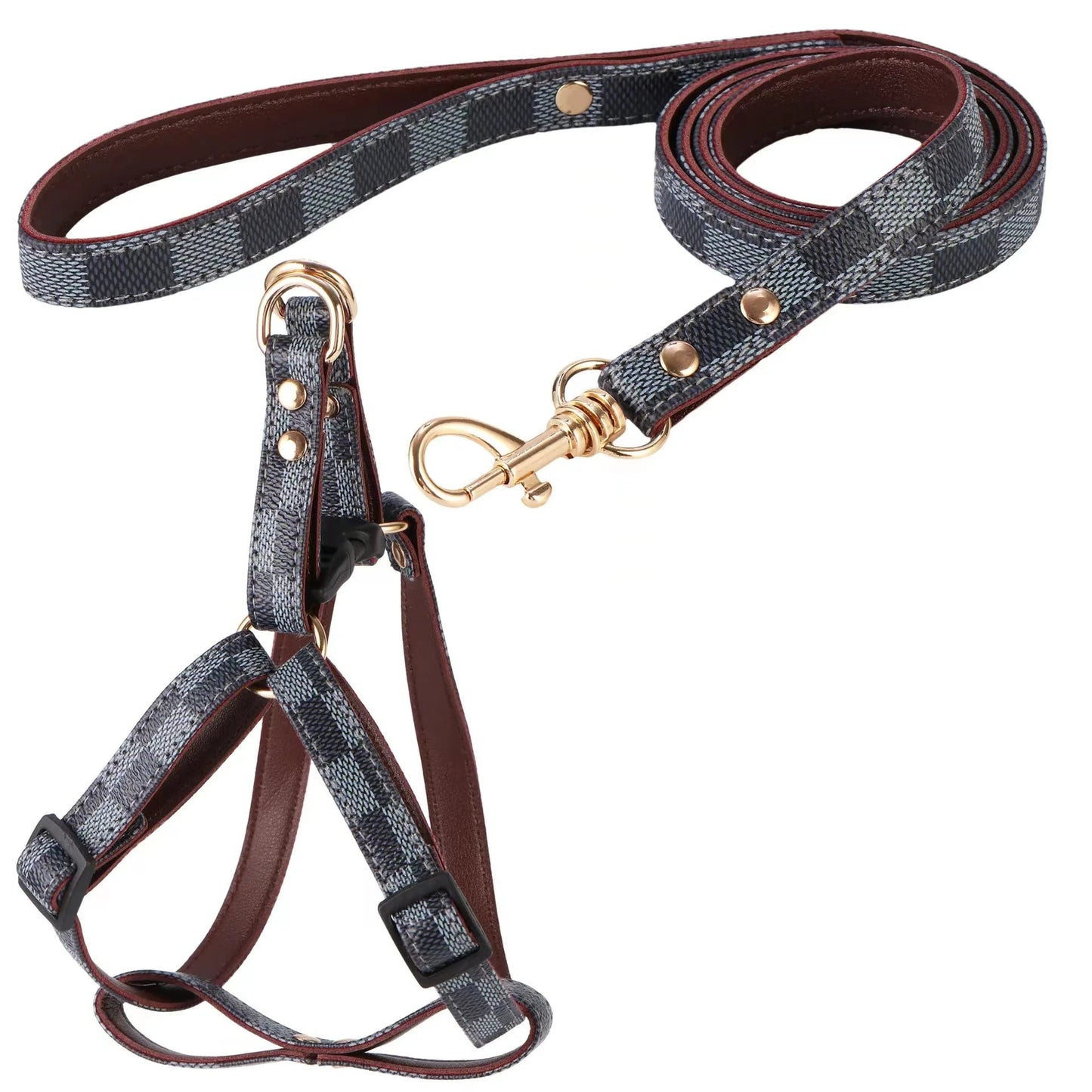 Let your dog shine with this luxury harness and leash set! Featuring an elegant design and premium materials, this set ensures both comfort and style for your furry companion. The durable hardware and secure fit make walks safer. - Luxempirez