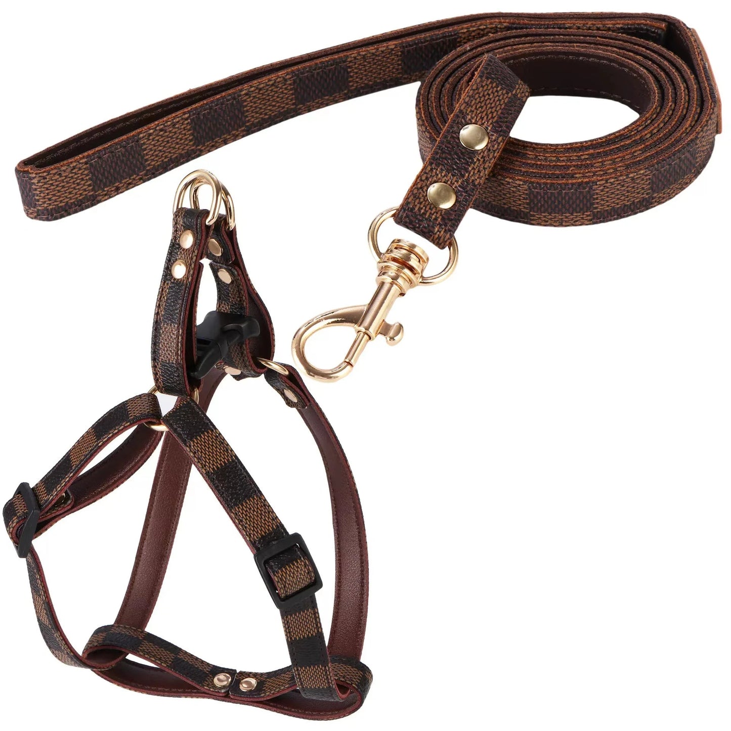 Let your dog shine with this luxury harness and leash set! Featuring an elegant design and premium materials, this set ensures both comfort and style for your furry companion. The durable hardware and secure fit make walks safer. - Luxempirez