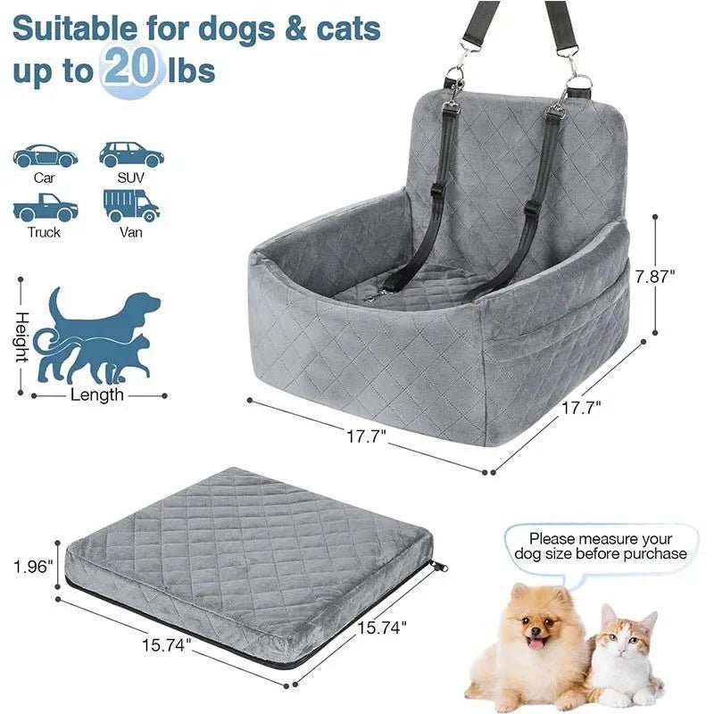 Siège auto de luxe pour animaux de compagnie avec housse amovible et lavable – Siège de sécurité antidérapant pour chiens et chats, utilisation sur siège avant ou arrière - Luxempirez