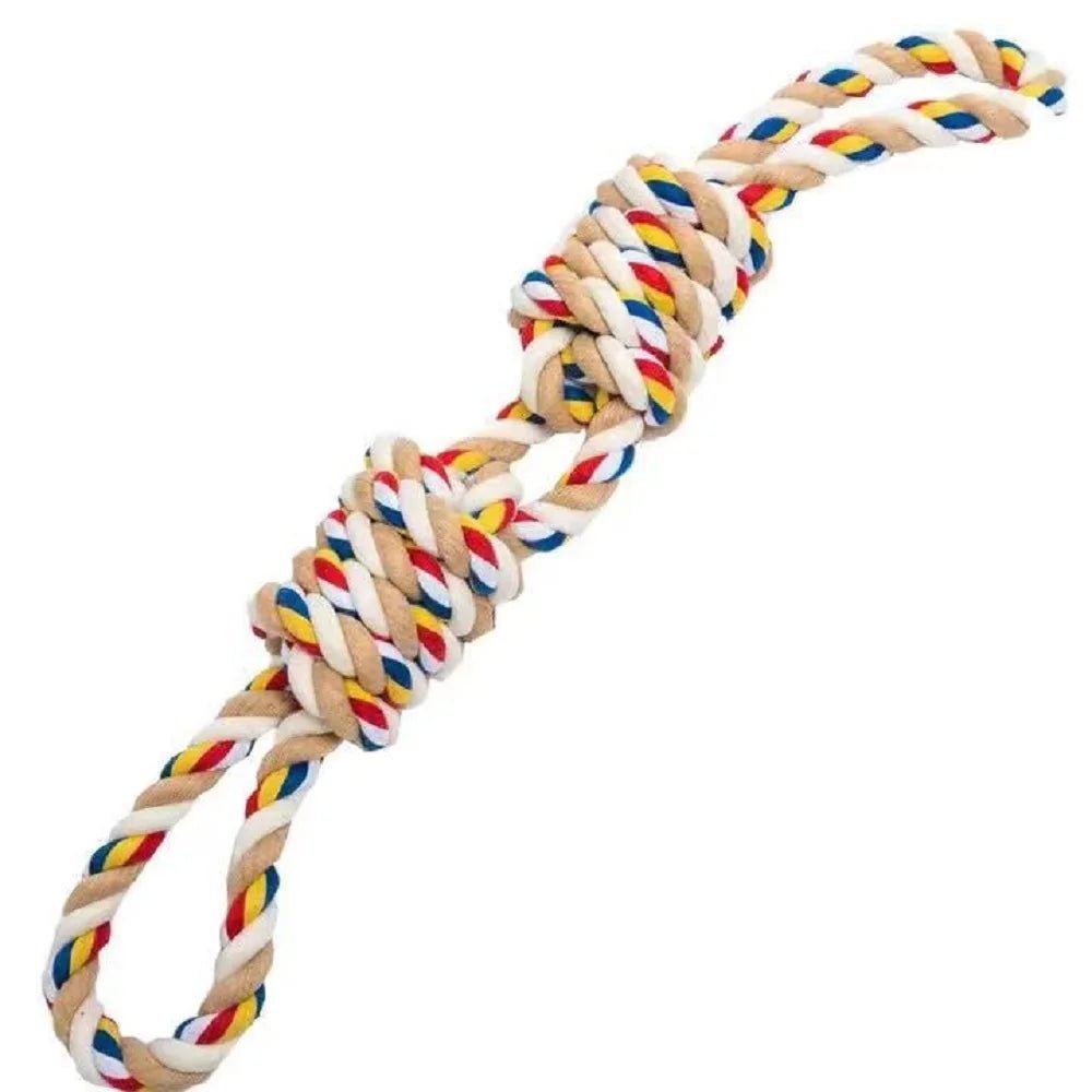 Made from 100% natural cotton, this heavy‑duty rope toy stands up to aggressive chewers while cleaning teeth and reducing plaque naturally. Ideal for interactive tug games, solo fidgeting, or fetch, it keeps your dog entertained and supports healthy gums - Luxempirez