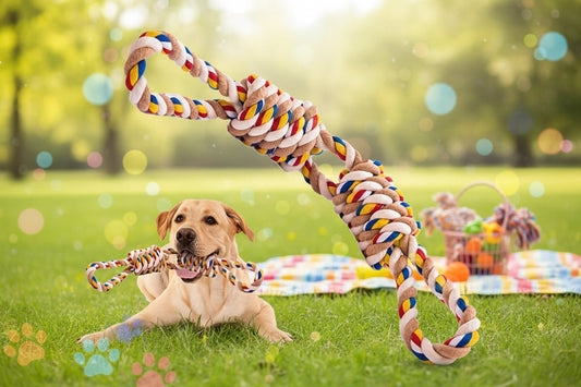 Made from 100% natural cotton, this heavy‑duty rope toy stands up to aggressive chewers while cleaning teeth and reducing plaque naturally. Ideal for interactive tug games, solo fidgeting, or fetch, it keeps your dog entertained and supports healthy gums - Luxempirez