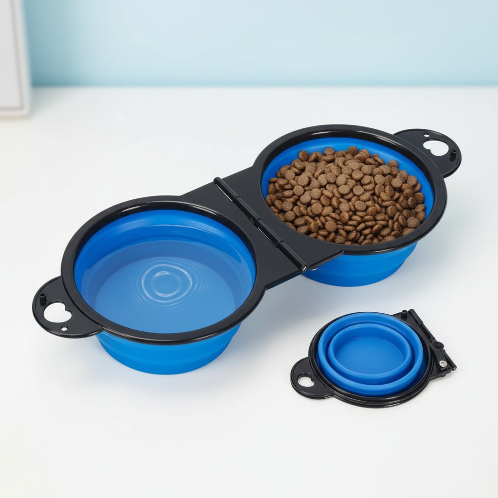 Bol de nourriture et d'eau pliable portable 2 en 1, parfait pour garder les chiens et les chats hydratés et nourris pendant les promenades, les voyages en voiture et les aventures en plein air. - Luxempirez