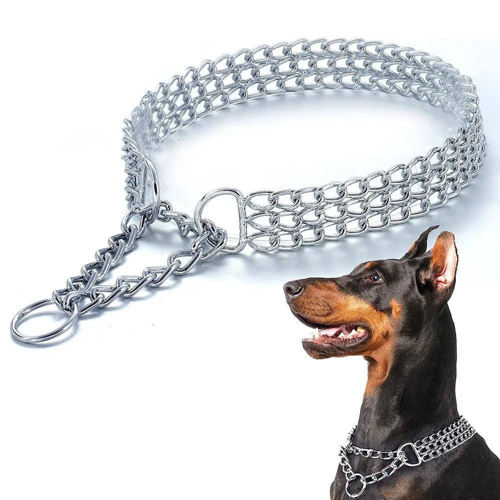 Powerful, chew - proof and stylish, this heavy - duty Cuban link chain collar is designed for strong, large dogs that need both control and comfort during daily walks. - Luxempirez