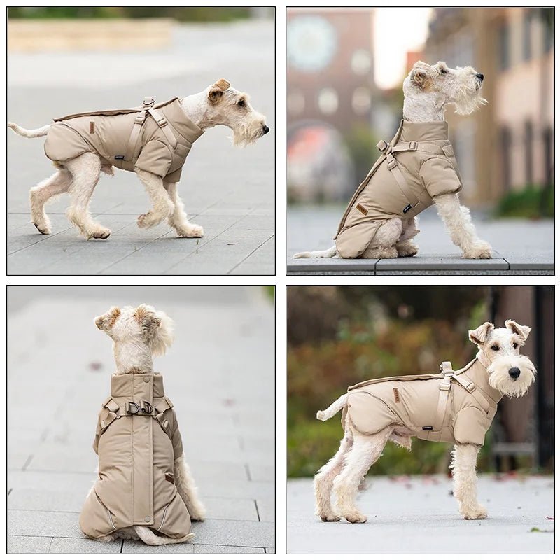 Protect your pup from rain, wind, and cold with this insulated high‑neck dog coat. The waterproof outer layer, soft cotton lining, and reflective details keep your dog comfortable and easy to spot during early - morning or late‑evening walks. - Luxempirez