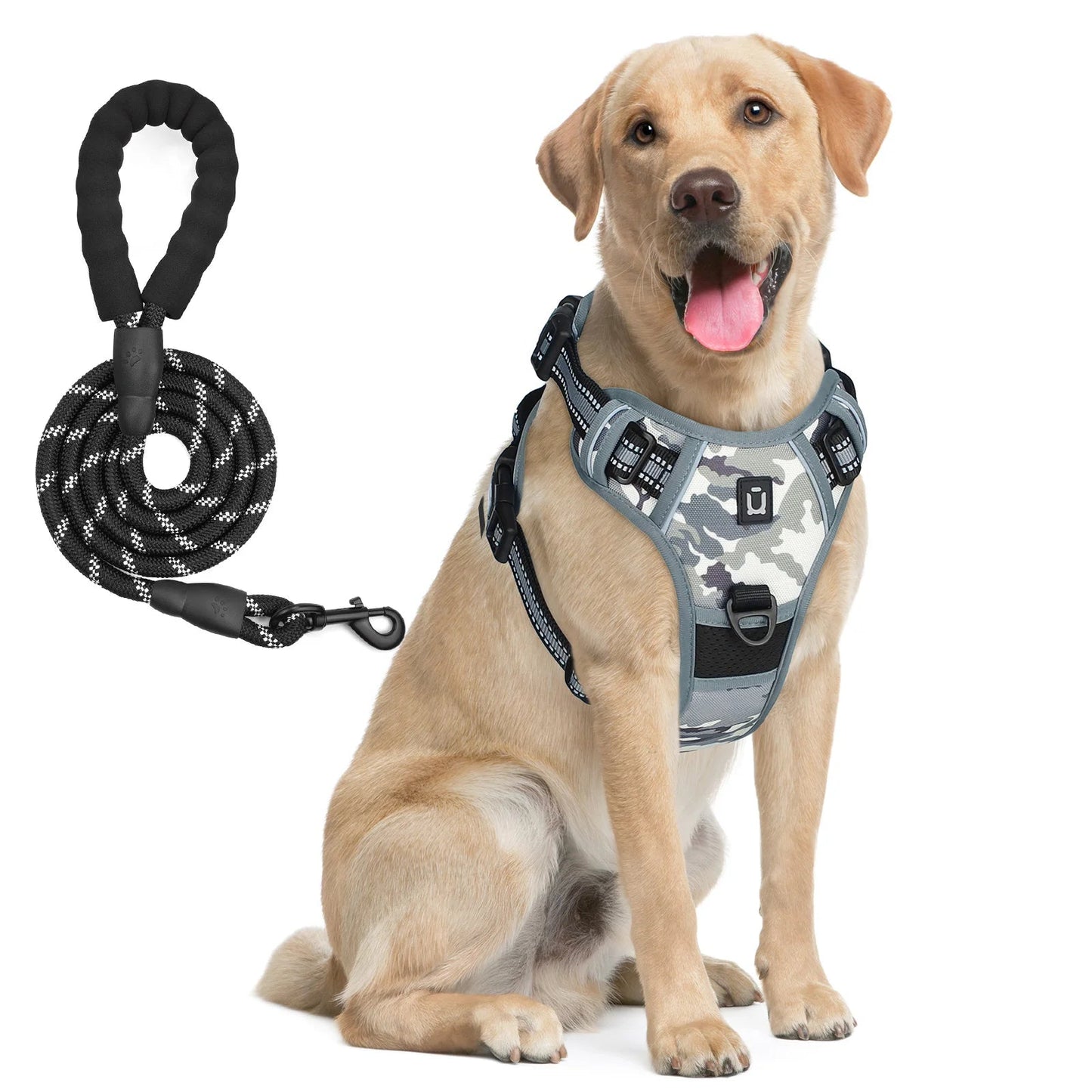 Reflective dog harness and leash set designed to keep dogs safe, comfortable, and under control during daily walks. - Luxempirez