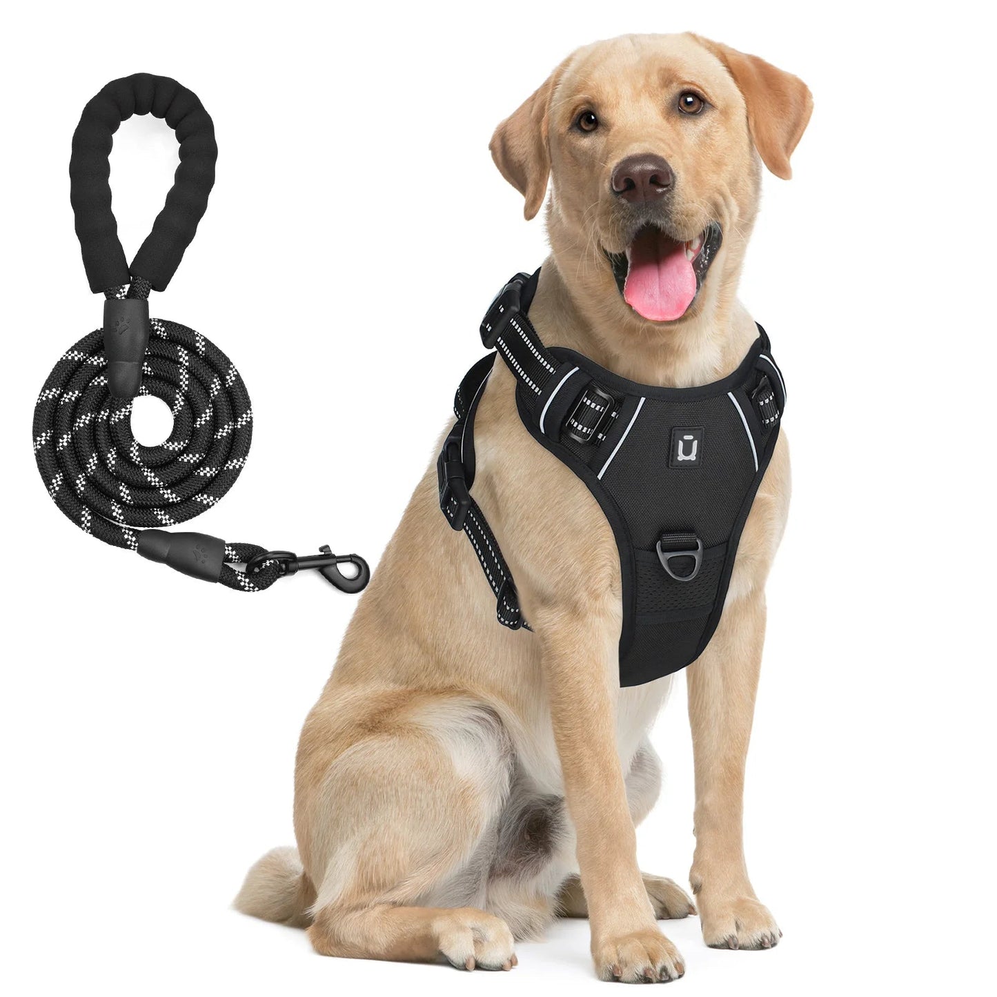 Reflective dog harness and leash set designed to keep dogs safe, comfortable, and under control during daily walks. - Luxempirez