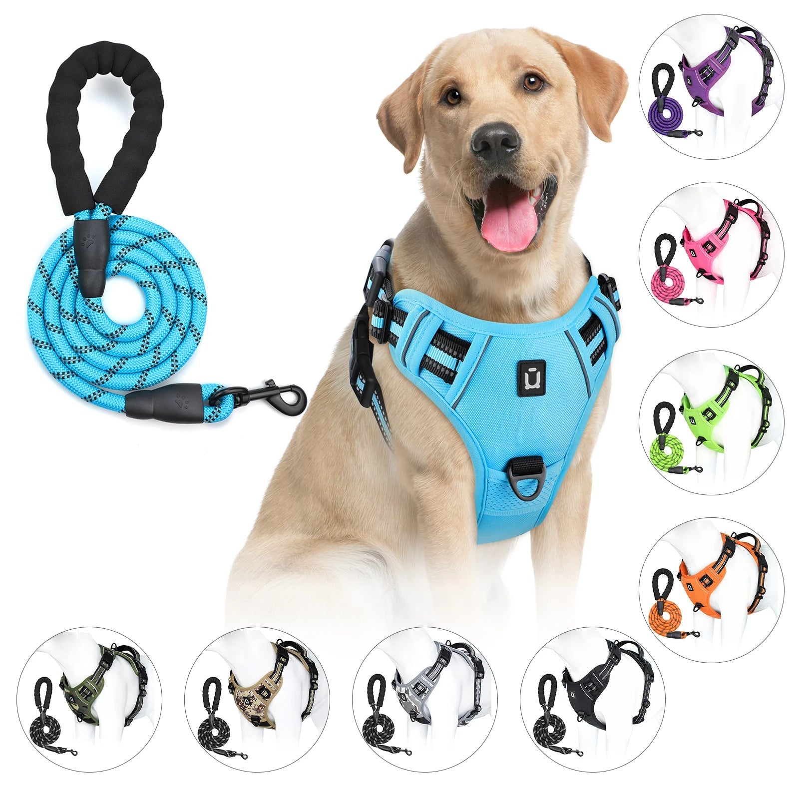 Reflective dog harness and leash set designed to keep dogs safe, comfortable, and under control during daily walks. - Luxempirez