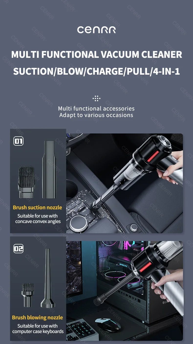 Say goodbye to pet hair in your car with the CENRR car vacuum cleaner! Designed for powerful suction, this vacuum comes with special attachments that make removing animal hair from seats, carpets, and hard - to - reach places effortless. - Luxempirez