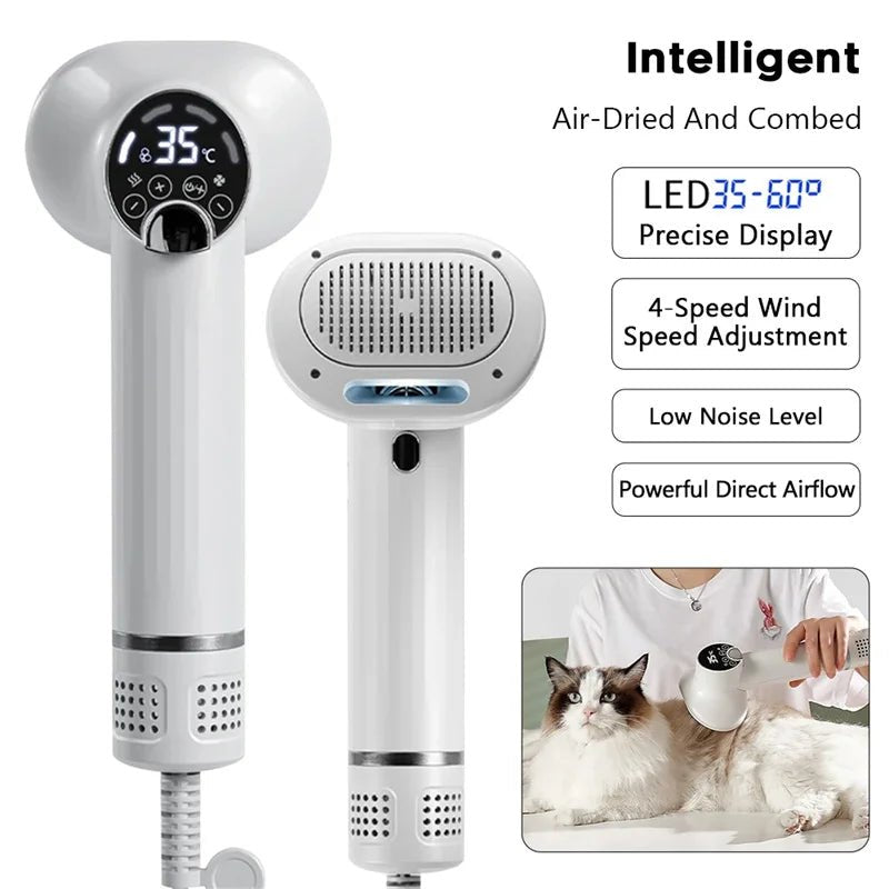 Smart 2‑in‑1 pet hair dryer and grooming brush that dries, detangles and removes loose hair in one easy step for dogs and cats. - Luxempirez