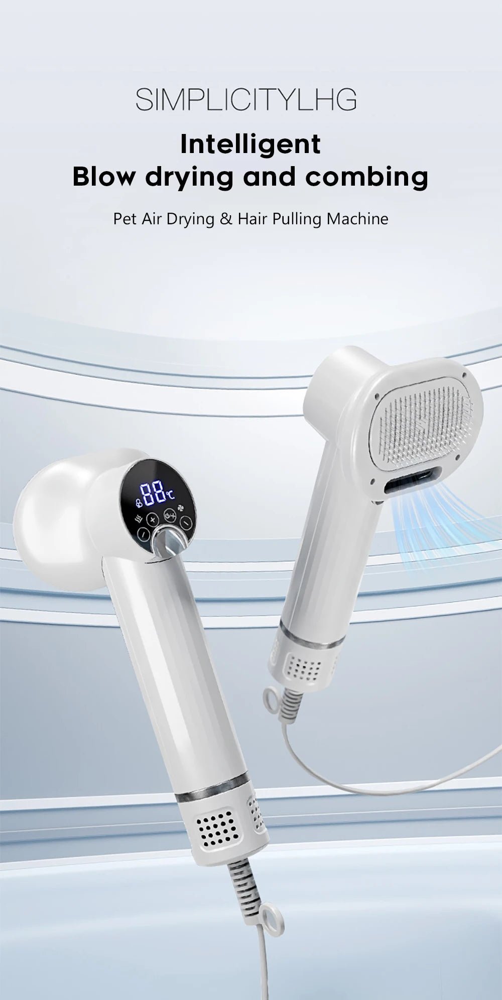 Smart 2‑in‑1 pet hair dryer and grooming brush that dries, detangles and removes loose hair in one easy step for dogs and cats. - Luxempirez