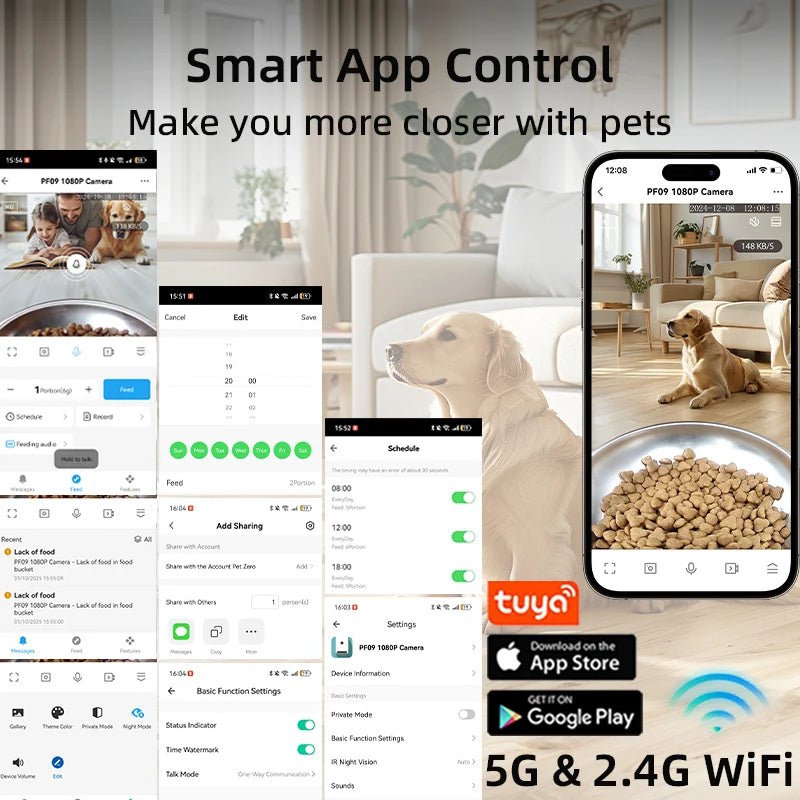 Mangeoire intelligente WiFi pour animaux de compagnie avec caméra intégrée pour que vous puissiez regarder, parler et nourrir votre chat ou votre chien à tout moment depuis votre téléphone. Le réservoir en acier inoxydable 304 de qualité alimentaire garde les croquettes fraîches et hygiéniques, tandis que la vision nocturne vous permet de vérifier clairement vos animaux de compagnie. - Luxempirez