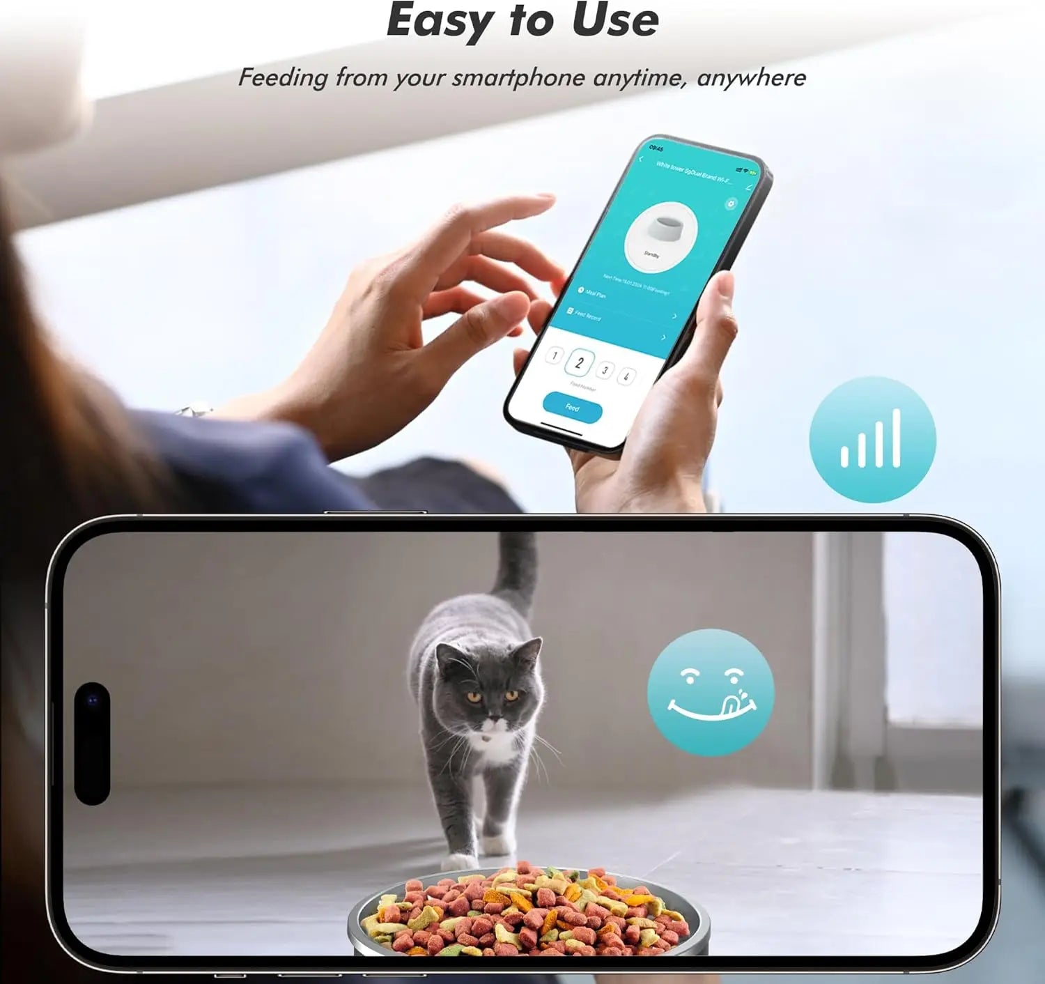 Mangeoire intelligente WiFi pour animaux de compagnie avec caméra intégrée pour que vous puissiez regarder, parler et nourrir votre chat ou votre chien à tout moment depuis votre téléphone. Le réservoir en acier inoxydable 304 de qualité alimentaire garde les croquettes fraîches et hygiéniques, tandis que la vision nocturne vous permet de vérifier clairement vos animaux de compagnie. - Luxempirez