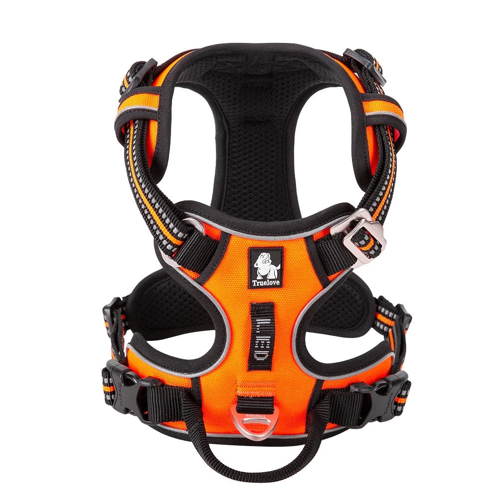 Take your walks to the next level with the Truelove harness! Designed for strength, visibility, and comfort, this vibrant orange harness features reflective strips for safety and adjustable straps for a perfect fit. - Luxempirez