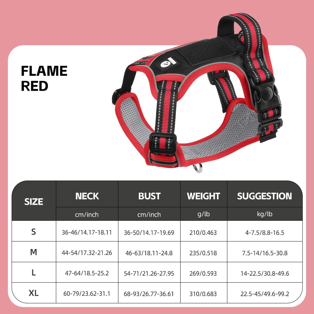 The harness features soft, breathable padding and adjustable straps to give your dog a custom, all - day - comfort fit. Reflective details improve visibility at night, while strong front and back leash clips help reduce pulling and give you better control. - Luxempirez