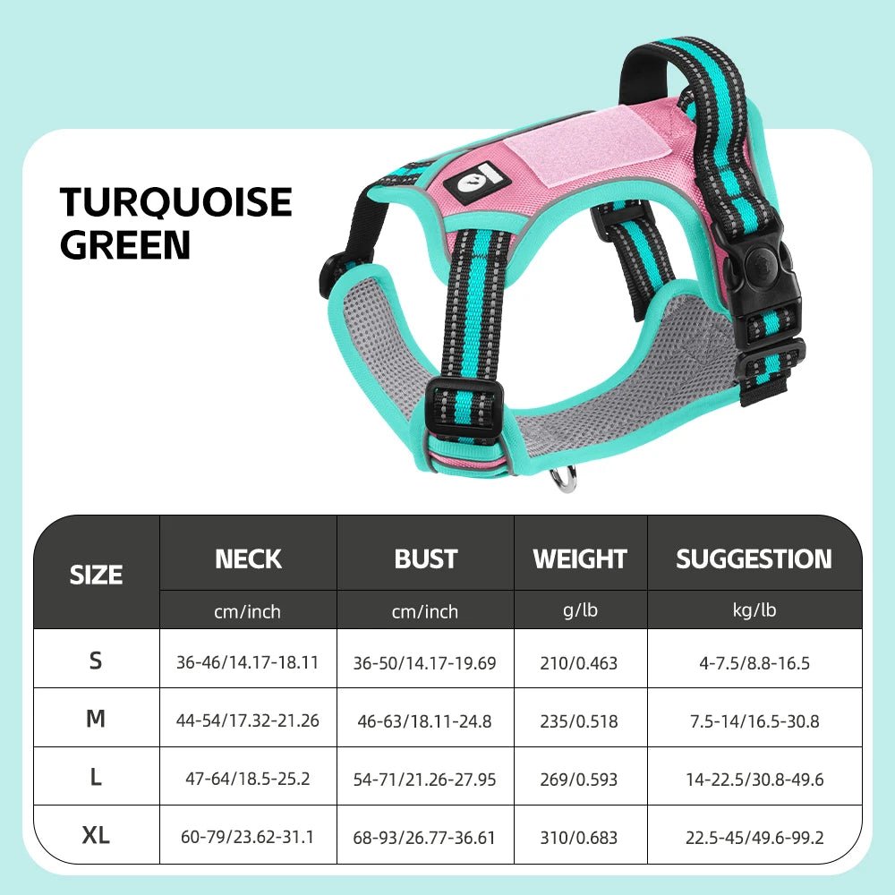 The harness features soft, breathable padding and adjustable straps to give your dog a custom, all - day - comfort fit. Reflective details improve visibility at night, while strong front and back leash clips help reduce pulling and give you better control. - Luxempirez