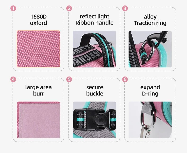 The harness features soft, breathable padding and adjustable straps to give your dog a custom, all - day - comfort fit. Reflective details improve visibility at night, while strong front and back leash clips help reduce pulling and give you better control. - Luxempirez
