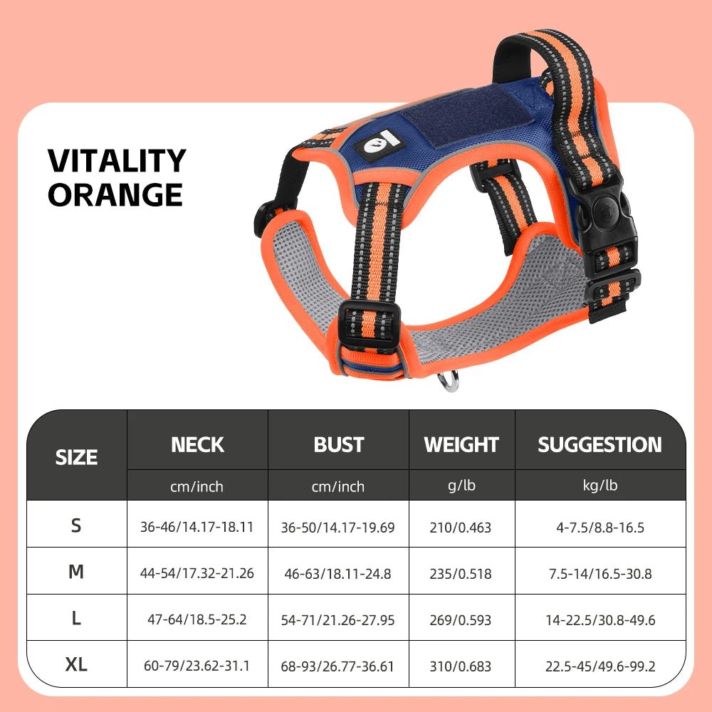 The harness features soft, breathable padding and adjustable straps to give your dog a custom, all - day - comfort fit. Reflective details improve visibility at night, while strong front and back leash clips help reduce pulling and give you better control. - Luxempirez